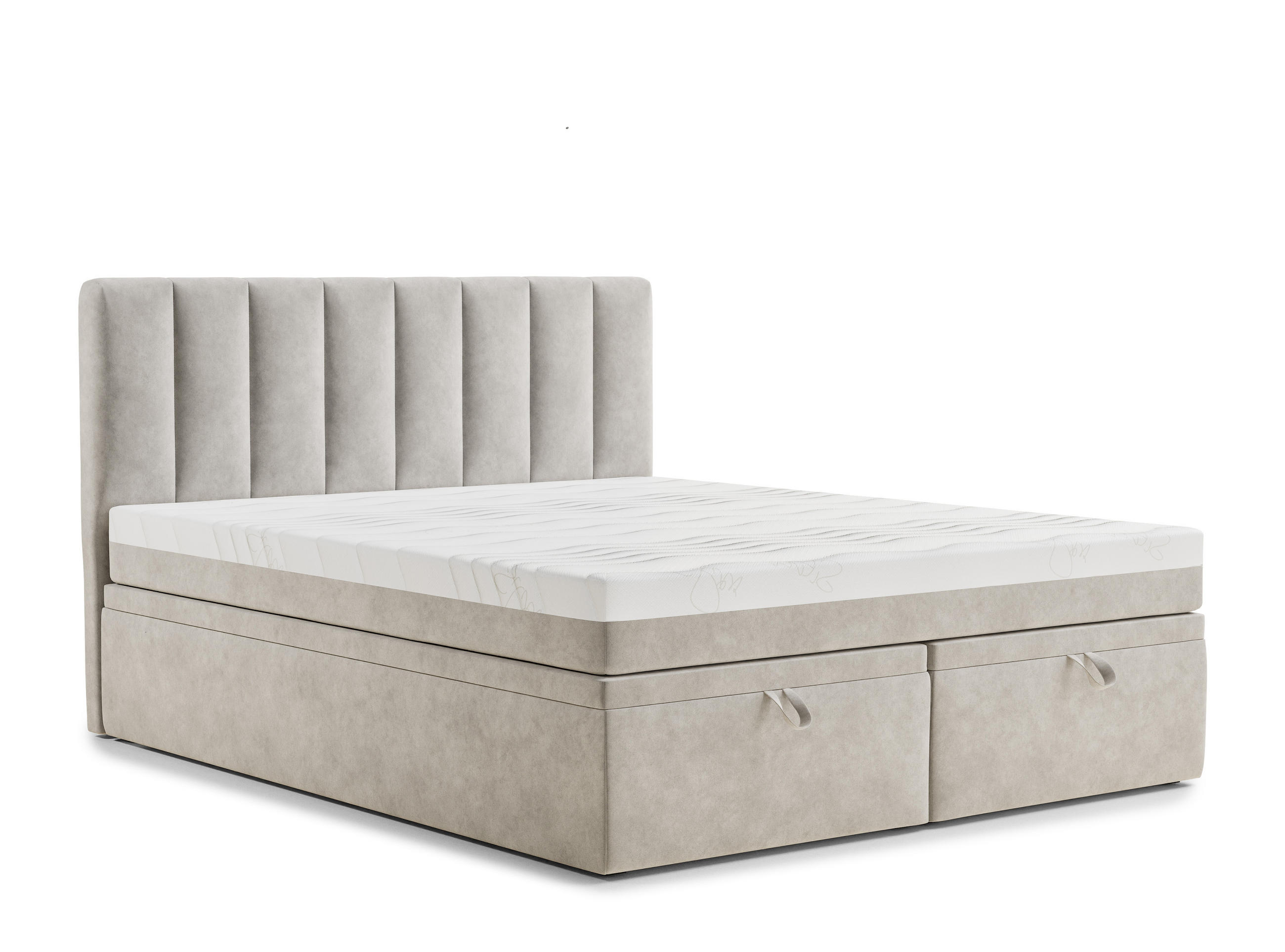 BOXBETT 180/200 cm Lovage M, in Beige, Matratze, gepolstertes Kopfteil, Bettkasten, H3 = fest - Beige/Schwarz, Holz/Holzwerkstoff (180/200cm) - Maison de Reve