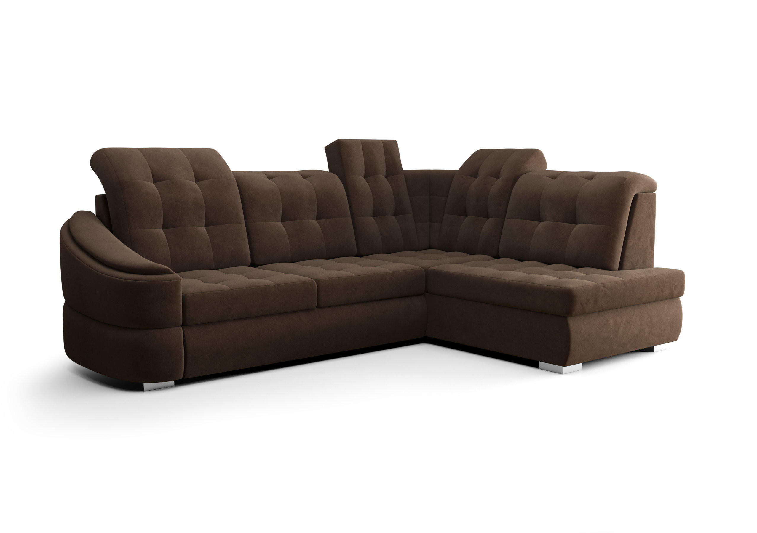 ECKSOFA KONGO RBN09, Eckcouch in L-Form mit Schlaffunktion, Farbe: Dunkelbraun, Velourstoff, Ottomane Rechts - Dunkelbraun, Textil (260/180cm) - O-Sofa