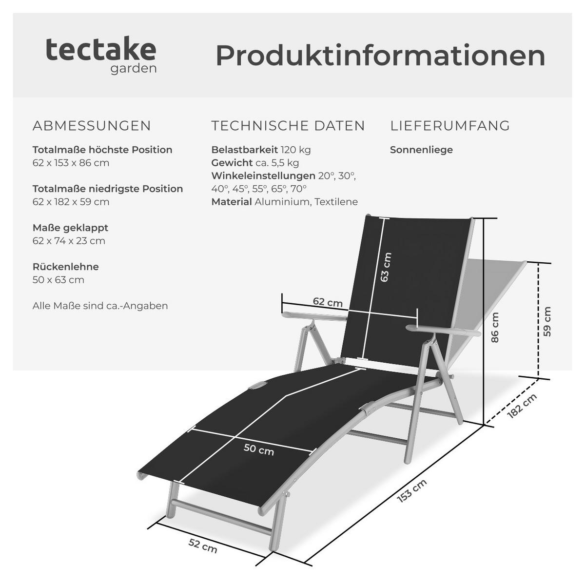 GARTENLIEGE Marisol,182 x 62 x 59 cm,dunkelgrau - Dunkelgrau, Kunststoff (62/59/182cm) - tectake