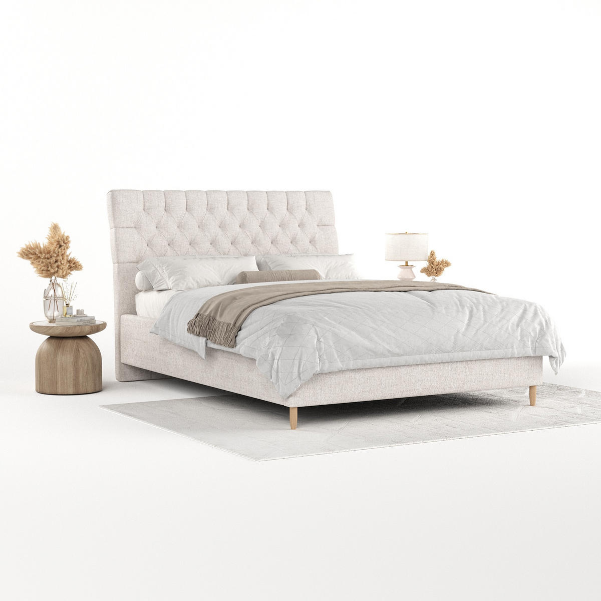 POLSTERBETT Lira 180/200 cm Hellbeige im Neve Stoff - Sandfarben/Naturfarben, Holz/Holzwerkstoff (180/200cm) - AltaBeds