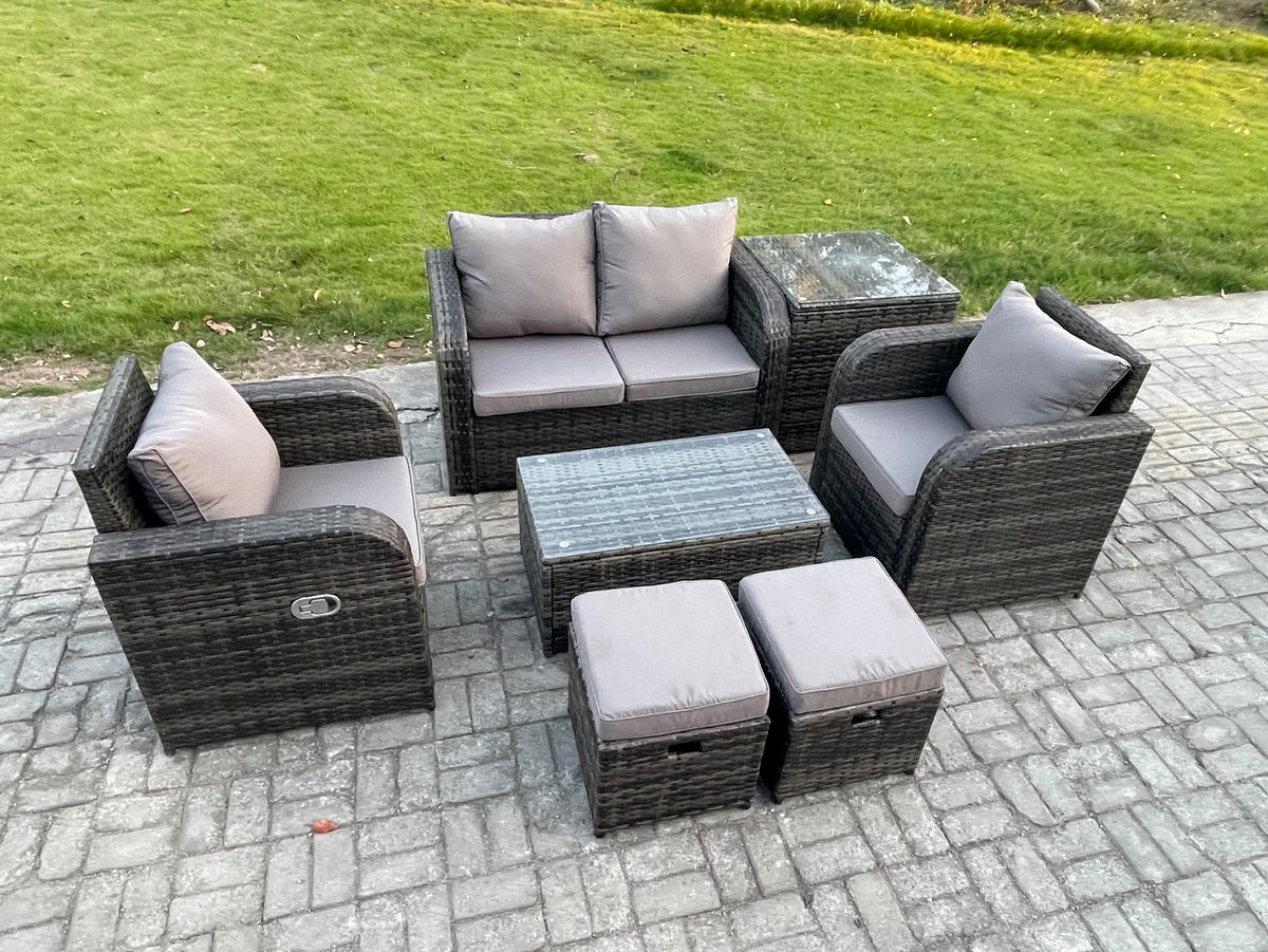 GARTENLOUNGE-SET Polyrattan Dunkelgrau 4-Sitzer - Dunkelgrau, Metall - Fimous