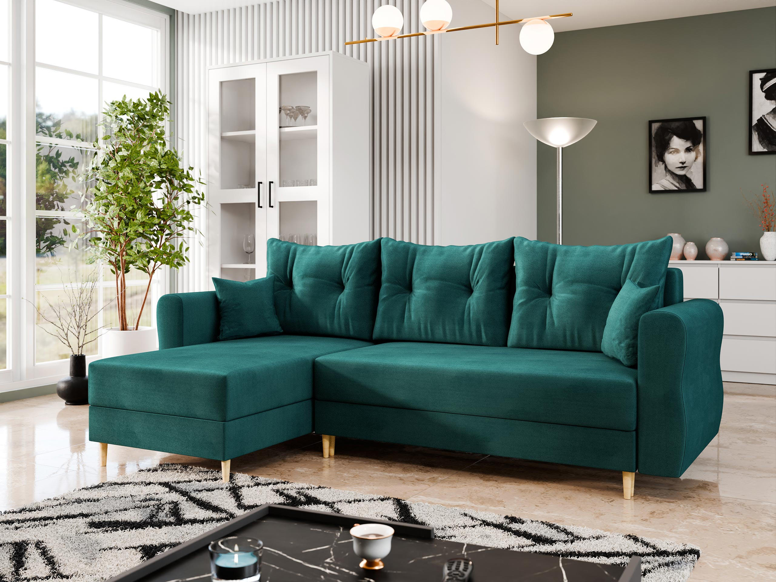 ECKSOFA Zako L - Türkis/Naturfarben, Holz/Textil (238/138cm) - MIRJAN24