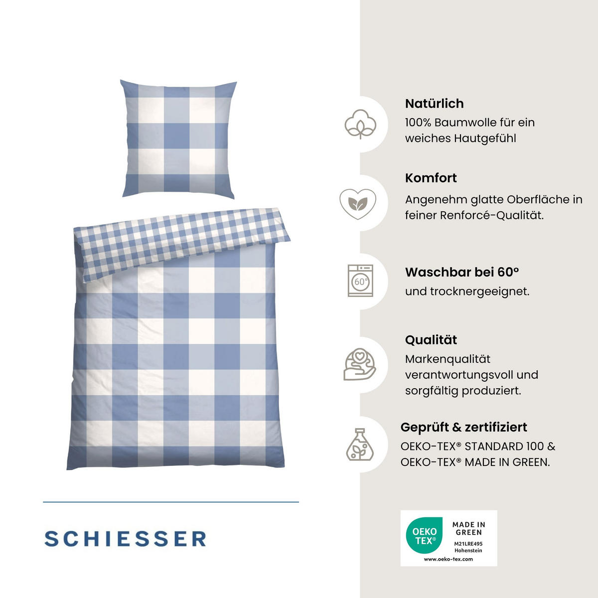BETTWÄSCHESET Melvin - Renforcé - 2-teilig - 135 x 200 cm - Hellblau - Hellblau, Textil (135/200cm) - SCHIESSER