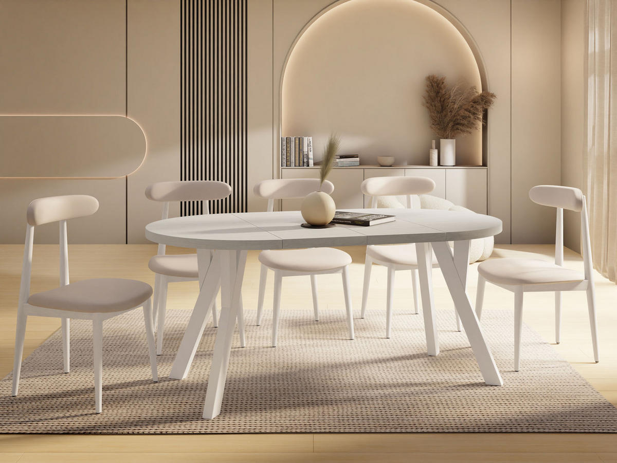 ESSTISCH Avero White runder ausziehbarer, Kiefer weiß 80-160/80/77 cm - Weiß, Holz/Holzwerkstoff (80/80/77cm) - WFL GROUP