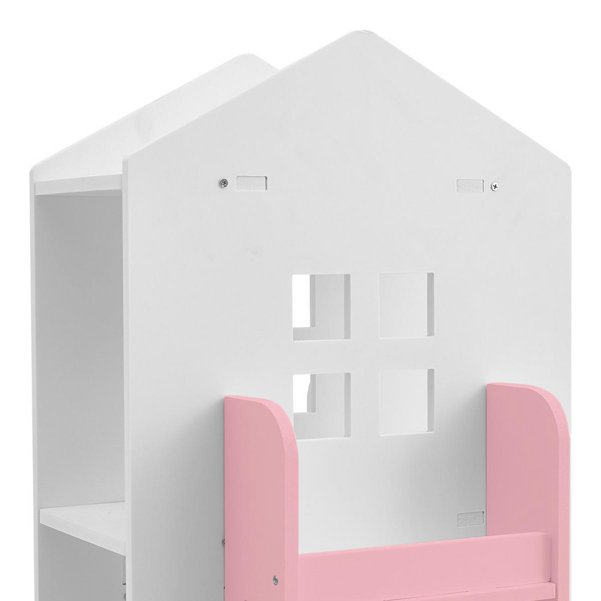 KINDERBÜCHERREGAL aus WPC-Platte in Weiß Rosa Drehbar Hausform Praktisch Sicher für Kinder kinderfreundlich 41 x 41 x 95 cm - Weiß/Rosa, Holzwerkstoff (41/96/41cm) - Livingandhome