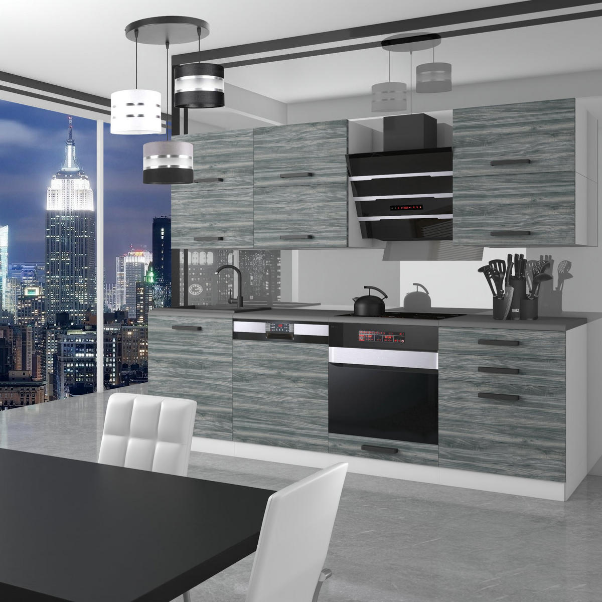 KÜCHENZEILE Madison 240 cm, ohne Arbeitsplatten, Glamour Wood - Grau, Holz (240/204/60cm) - B BELINI GROUP