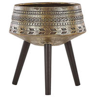 PFLANZENSTÄNDER gold mit Holzbeinen 51 cm Vardiani - Goldfarben/Schwarz, Stein (51cm) - Beliani