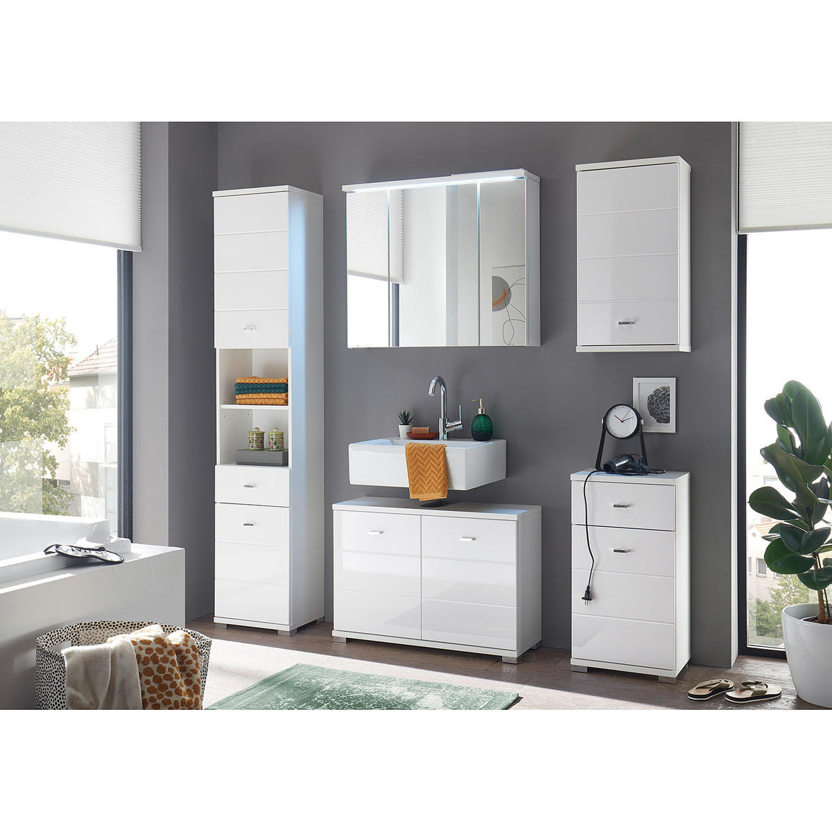 SPIEGELSCHRANK - inkl. Beleuchtung - Weiß, Holzwerkstoff (80/69/20cm) - home24