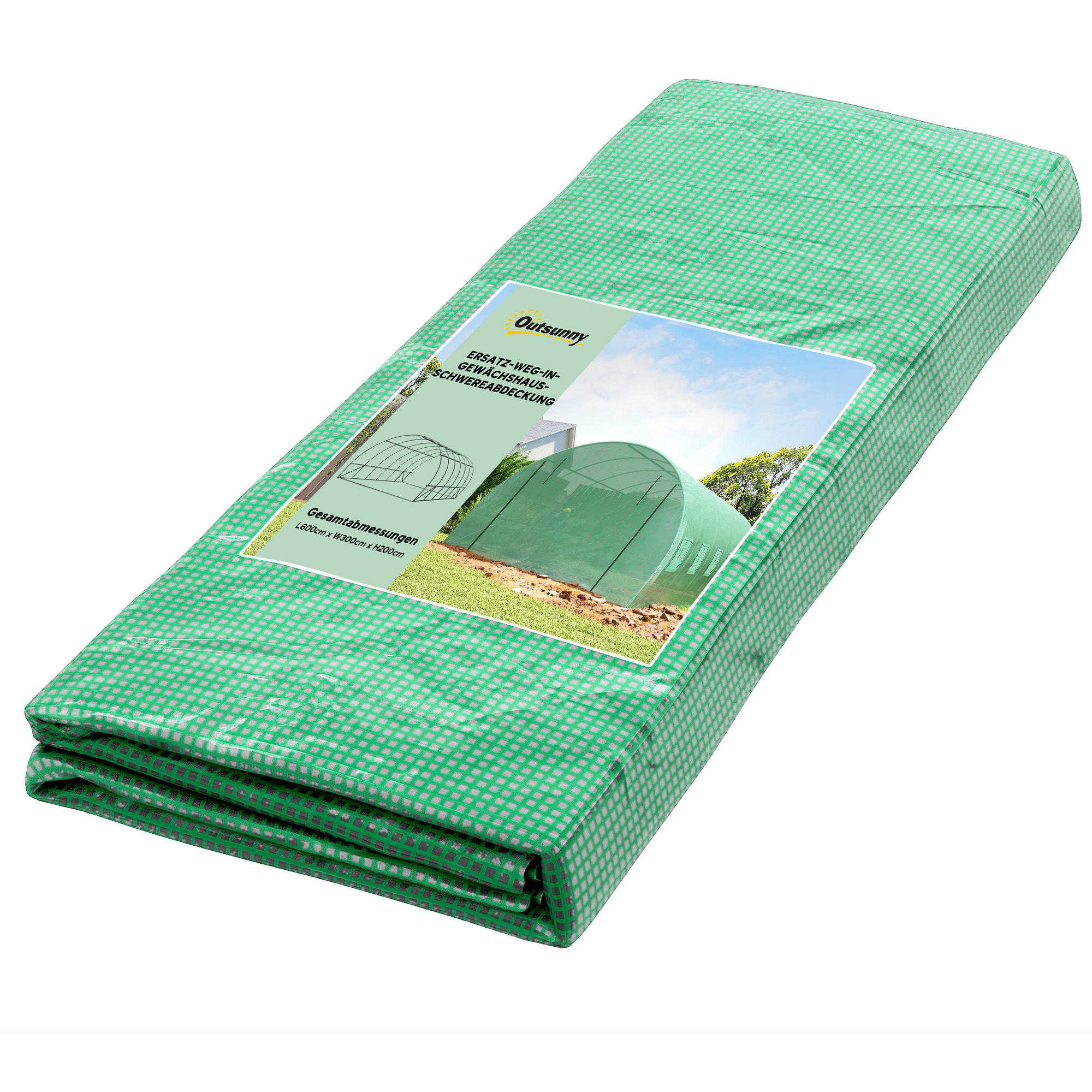 GEWÄCHSHAUSFOLIE DE-05747 3x6 m, mit Rolltür & 12 Fenstern Grün - Grün, Kunststoff (300/200/600cm) - ComfortXL