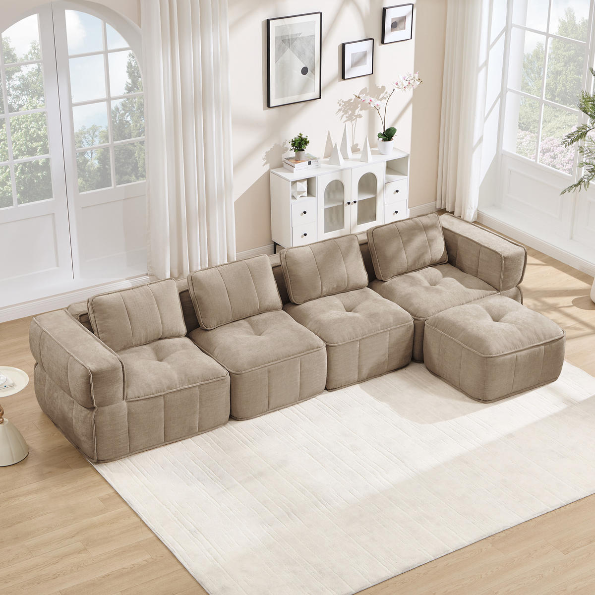 ECKSOFA 344/162/67 cm Sand mit 1 Fußhocker - Sandfarben, Textil (344/162cm) - Oxeza