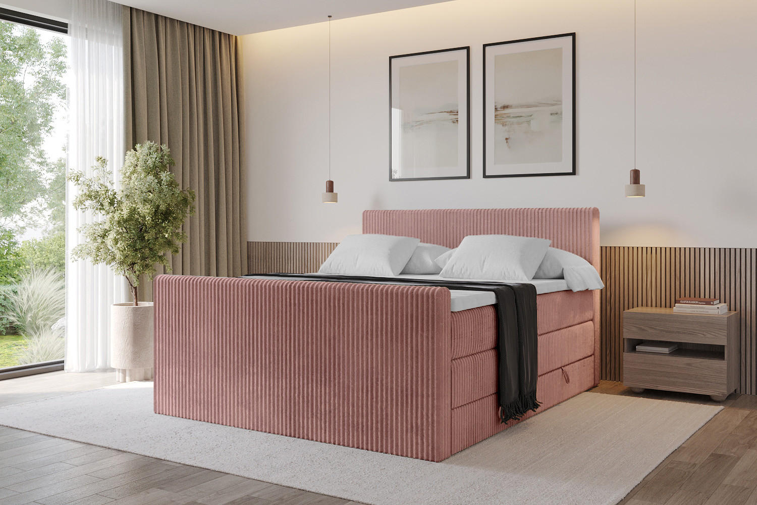 BOXSPRINGBETT mit Matratze H3|H4 und Lattenrost - TOLO-Z KING 120x200 Cord - Hellrosa - Hellrosa, Holzwerkstoff (120/200cm) - ALTDECOR