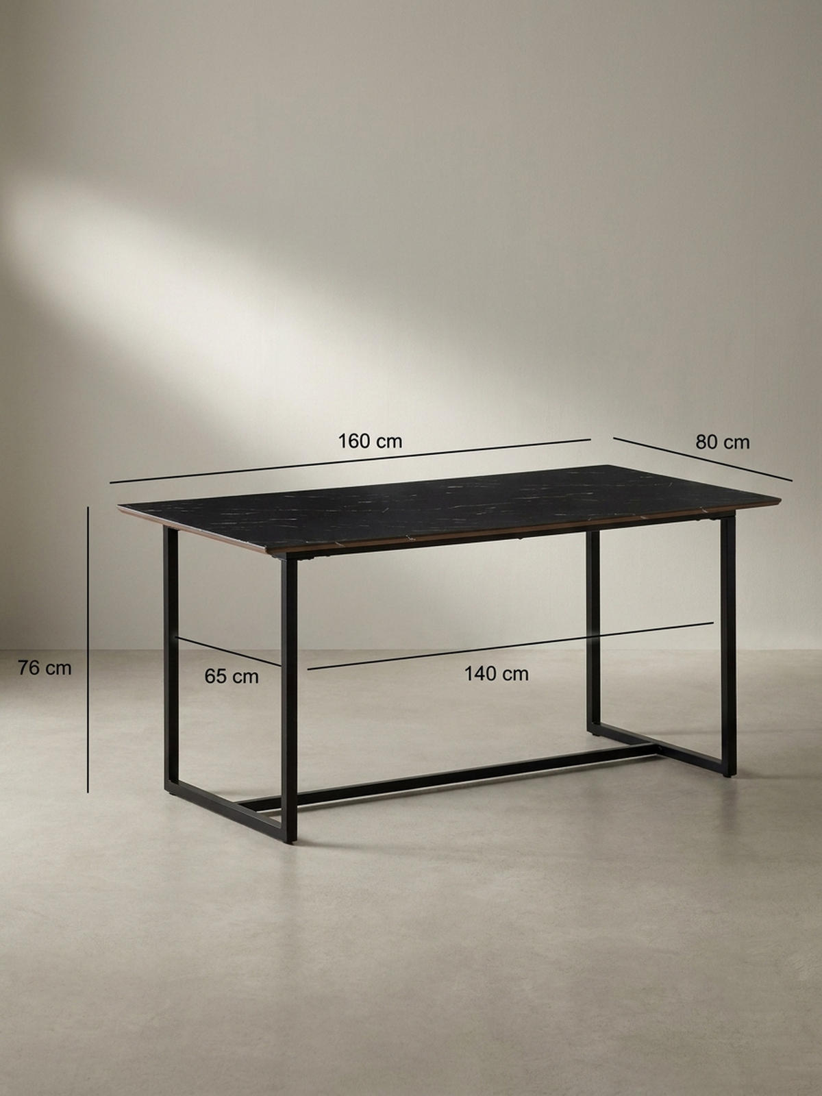 ESSTISCH Marmoroptik Metall Rechteckig Modern Klein, Schwarz 160x80x76 cm - Schwarz, Holzwerkstoff/Metall (80/160/76cm) - KADIMA DESIGN