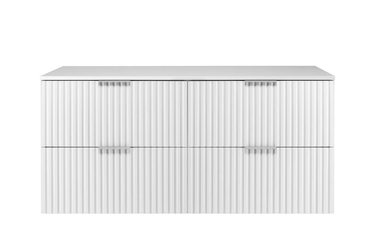 WASCHBECKUNTERSCHRANK, Mattweiß, 120 (2 x 60) x 57 x 46 cm, silberner Griff + Arbeitsplatte - Silberfarben/Weiß, Holzwerkstoff (120/57/46cm) - 3XE LIVING