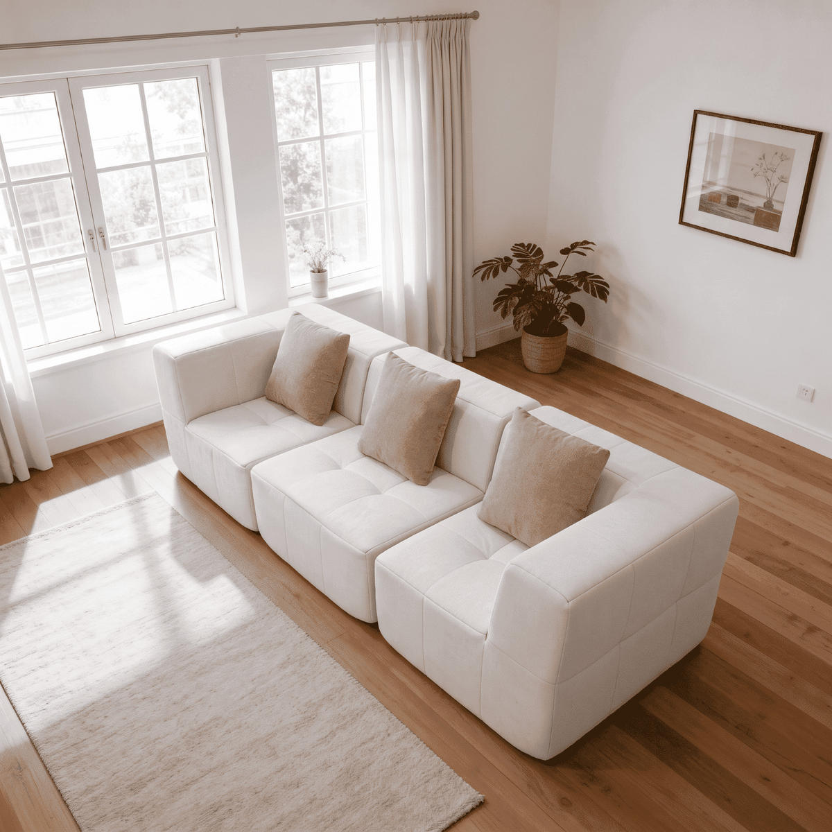 WOHNZIMMERSOFA Eden Simple 3-Sitzer - Weiß Sand - Beige, Textil (92/71/92cm) - COCO Living