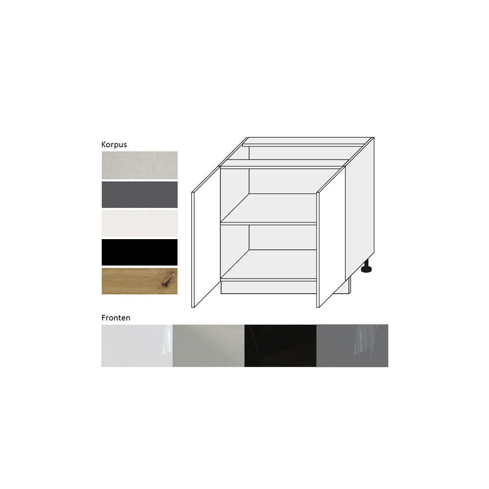 Thumbnail - Feldmann-Wohnen Küchenunterschrank, Weiß Hochglanz, Grau, Holz, Rechteckig, 80x82x50 cm, Küchen, Küchenmöbel, Küchenschr...