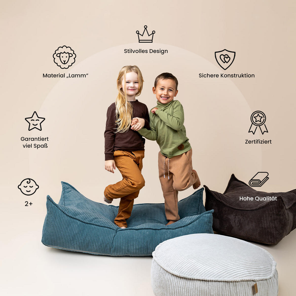 SITZPOUF für Kinder, Rund, Boucle, Weiß - Weiß, Textil (65/20/65cm) - MeowBaby