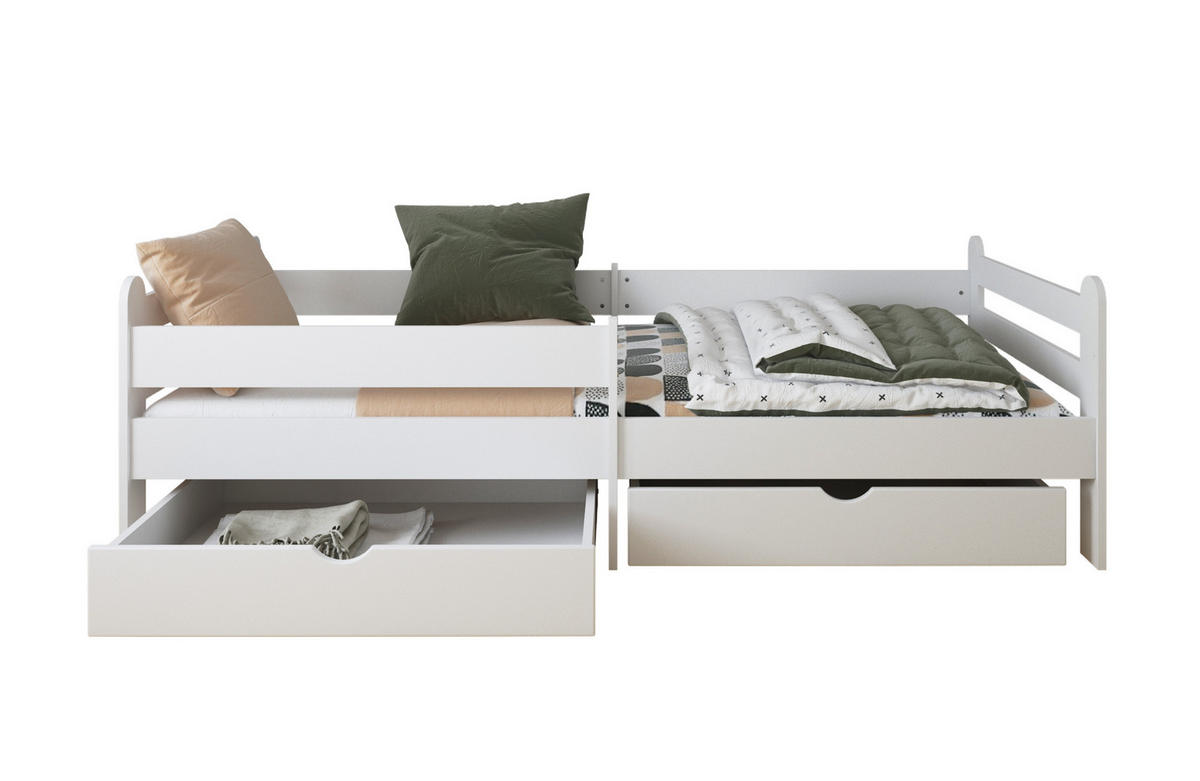KINDERBETT Lillesund mit 2 Schubladen - Weiß, Holzwerkstoff (90/200cm) - kiki design