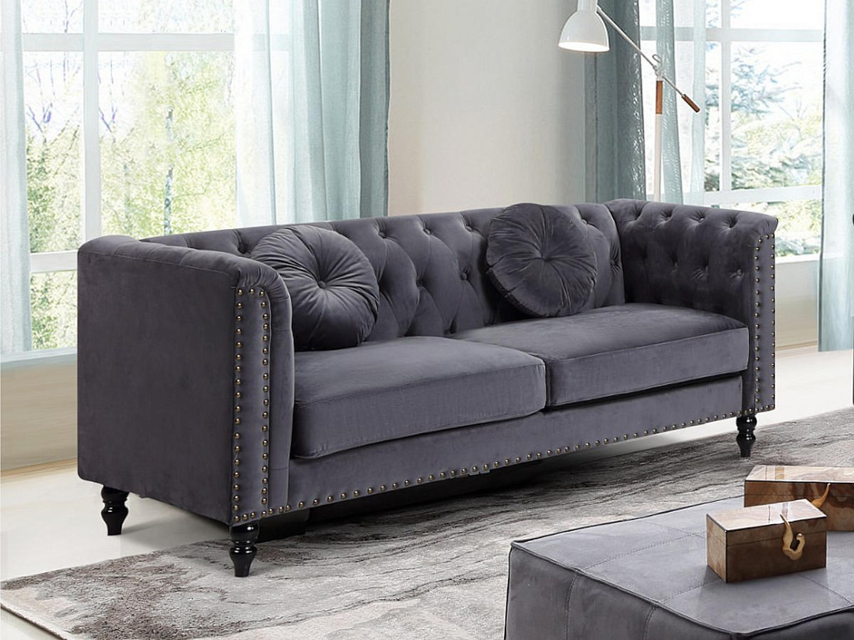 SOFA 3-Sitzer - Samt - Anthrazit - TURNER - Anthrazit, Textil (190/79/77cm) - Vente-Unique