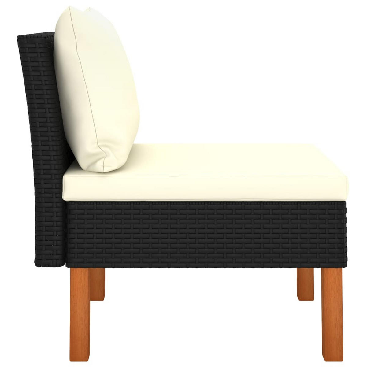 LOUNGEMITTELTEIL POLY RATTAN UND EUKALYPTUS MASSIVHOLZ - Schwarz, Kunststoff (64.5/67/60.5cm) - vidaXL