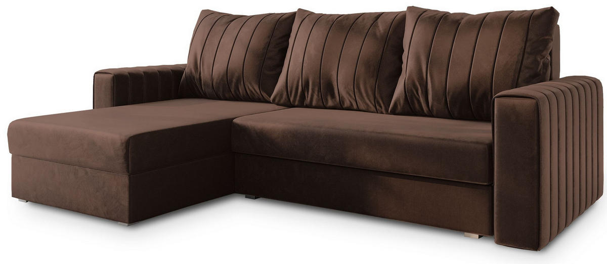 ROHOVÁ SEDAČKA CARL hnědá - šedá/hnědá, dřevo/textil (236/150cm) - MASSENO