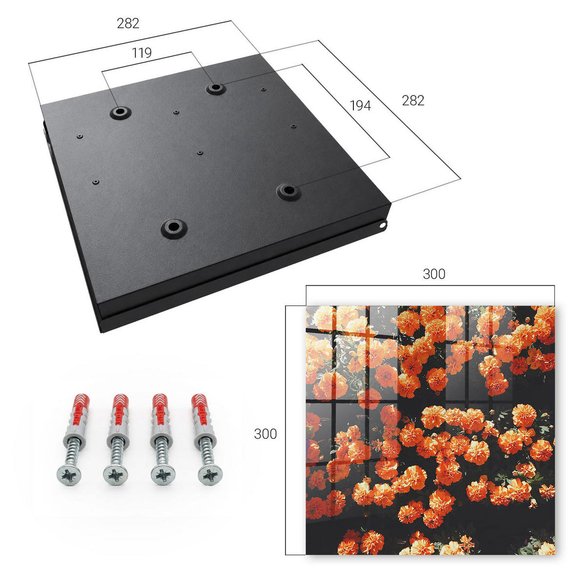 SCHLÜSSELBOX Schwarz 30x30 cm- Türöffnung nach rechts - Blühende Fülle - Orange, Metall (30/30/5cm) - TULUP