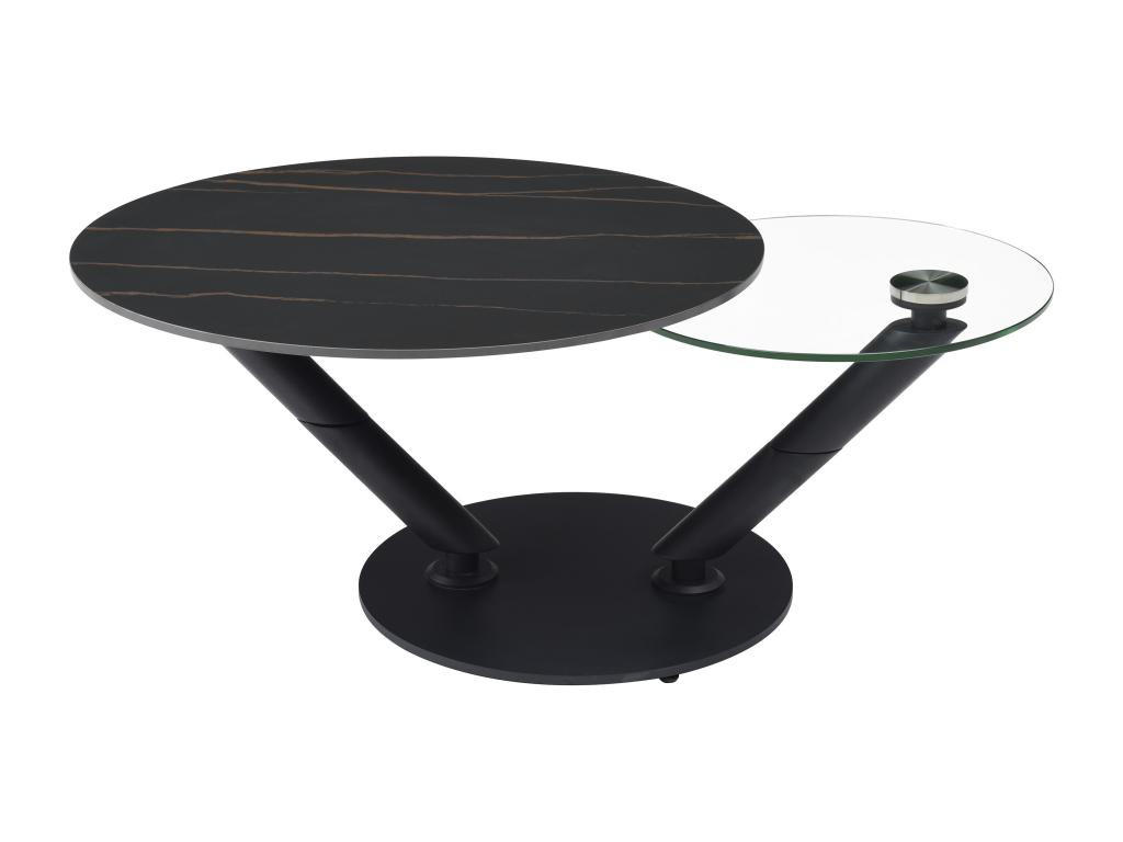 COUCHTISCH mit drehbaren Tischplatten - Keramik, Sicherheitsglas & Metall - Marmor-Optik Schwarz - ELDOVA - Schwarz, Glas (130/80/43cm) - Vente-Unique