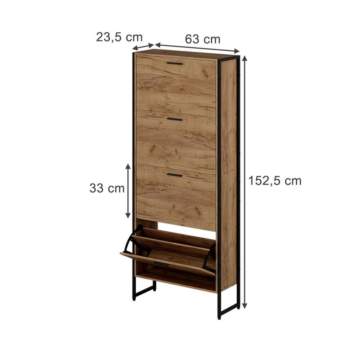 BOTNÍK NA BOTY Folda Dub Goldkraft/černá - černá/barva dubu, kompozitní dřevo (63/152.5/23.5cm) - Vicco
