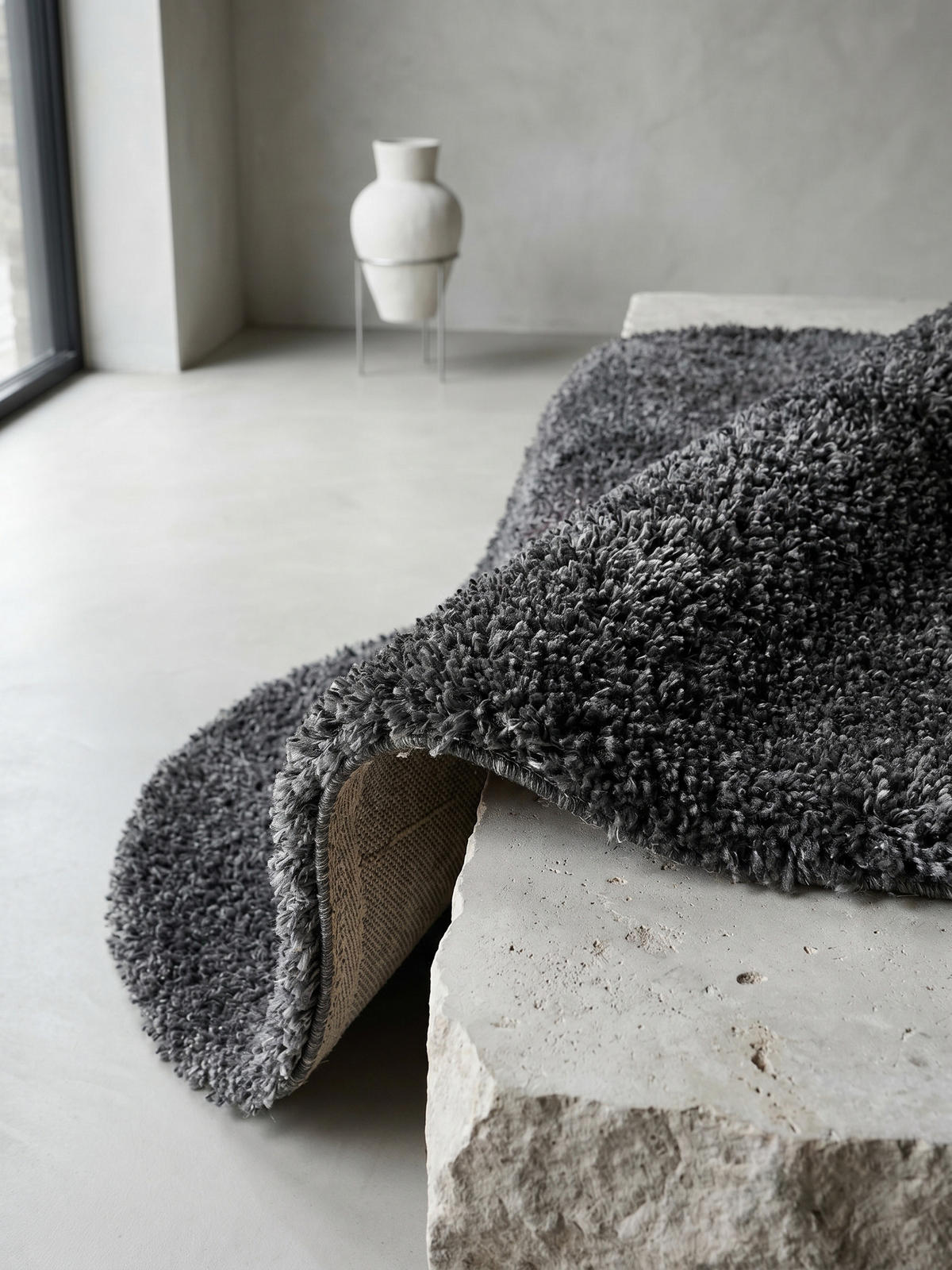 HOCHFLORTEPPICH Shaggy Uni Kuschelig Waschbar Wohnzimmer Rund Grau 200x200 cm – SALZACH - Grau, Textil (200/200cm) - KADIMA DESIGN