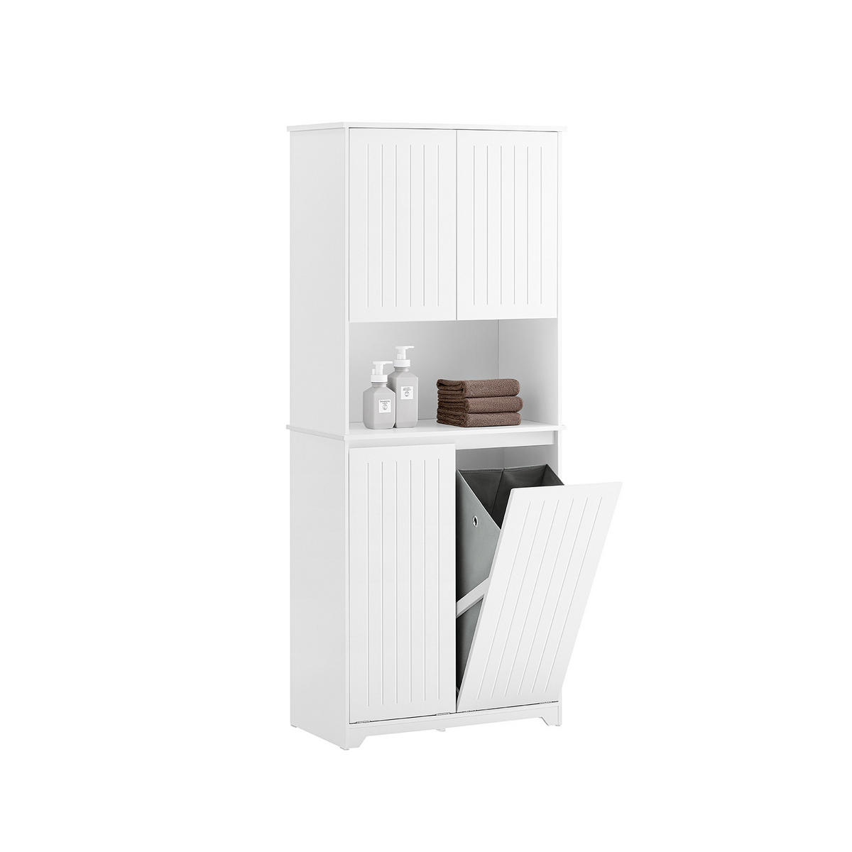 HOCHSCHRANK mit Wäschesack, Badschrank, 70x170x37cm - Weiß, Holzwerkstoff (70/170/37cm) - SoBuy