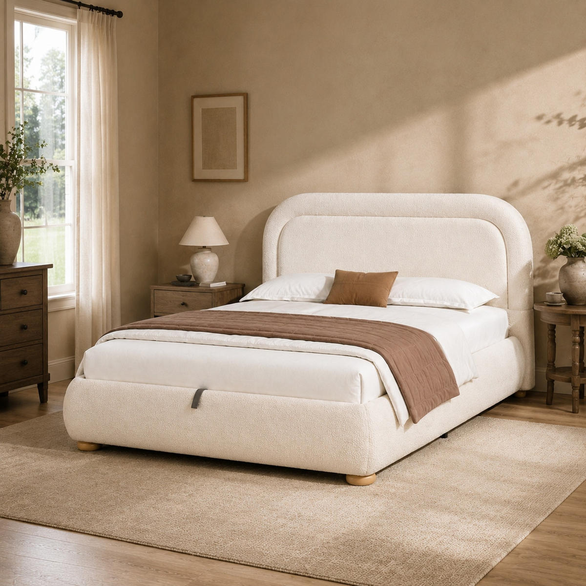 POLSTERBETT 140/190 mit Bettkasten und hydraulischem Stauraum in Beige - Beige, Holzwerkstoff/Textil (140/190cm) - EVRYAE
