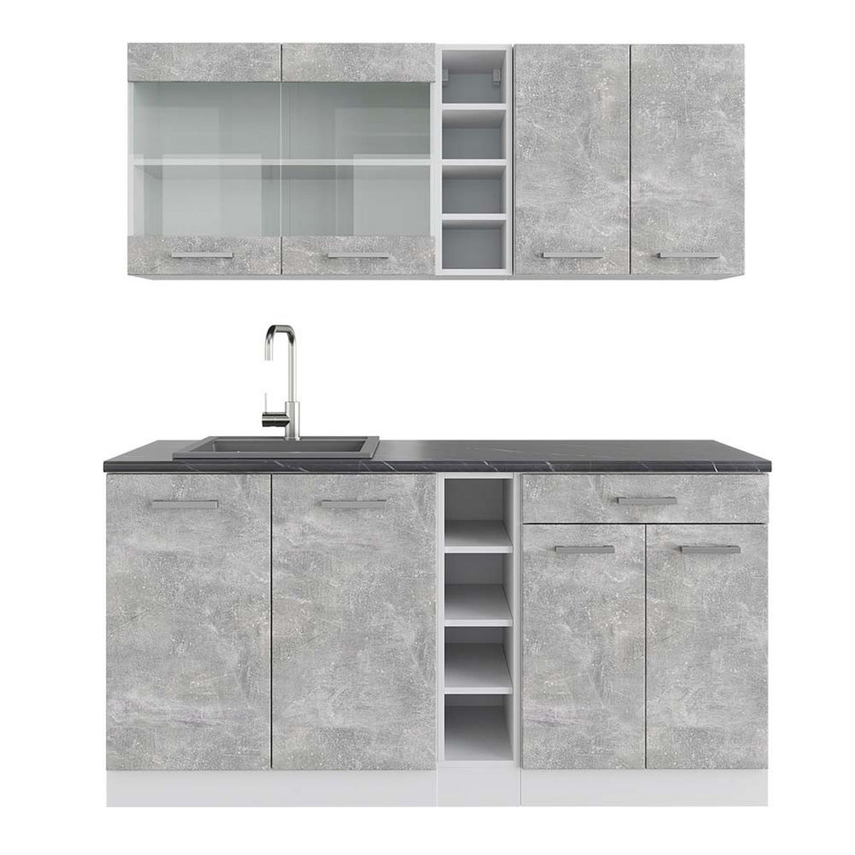 SINGLEKÜCHE R-Line Beton/Weiß 160 cm, AP Anthrazit - Schieferfarben/Weiß, Holzwerkstoff (160/81.6/60cm) - Vicco