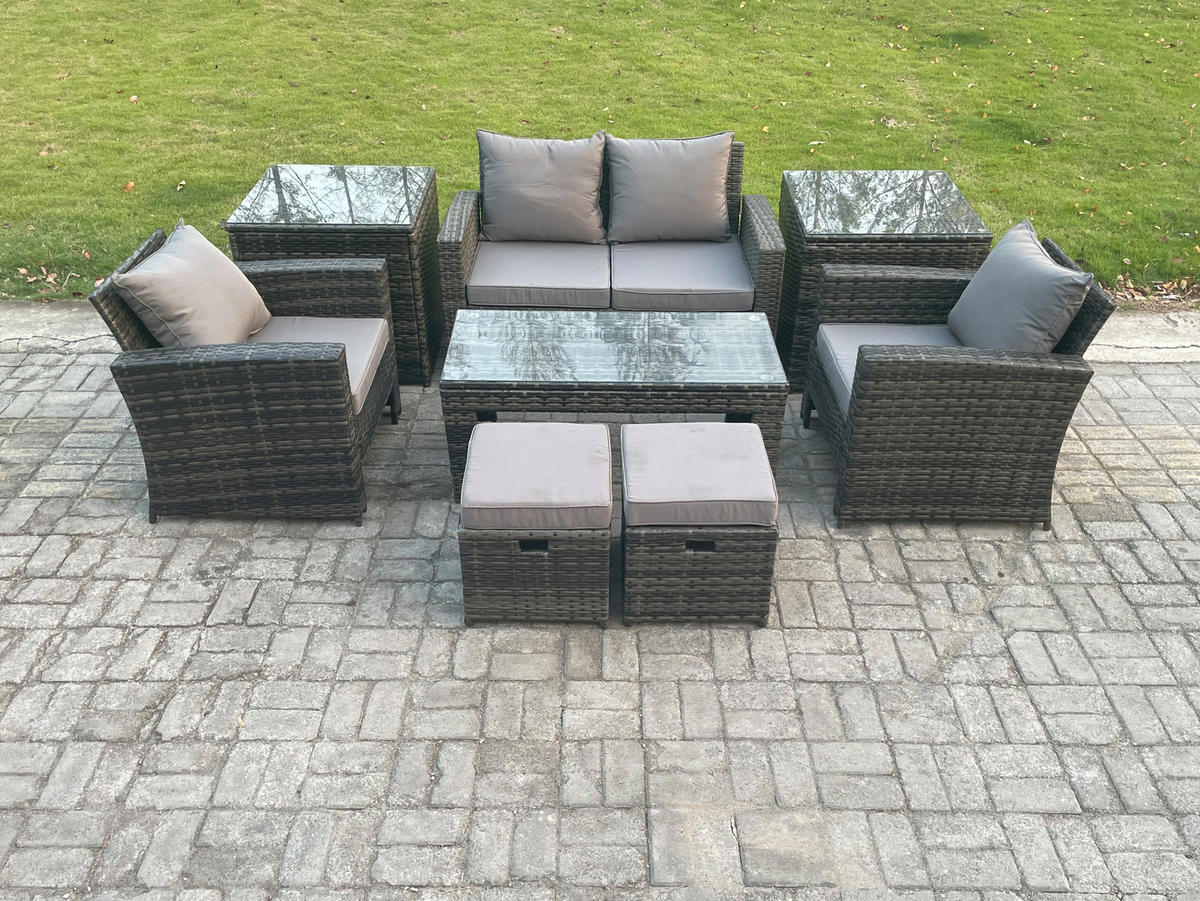 GARTENSET Polyrattan Dunkelgrau Gemischt - Dunkelgrau, Metall - Fimous