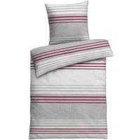 BIBER-BETTWÄSCHE 155x220 - Made in Germany! Flauschig warmer Flanell Bettbezug mit Streifen Muster aus 100% Baumwolle für Herbst & Winter - Rot Grau - Rot, Textil (155/220cm) - Carpe Sonno