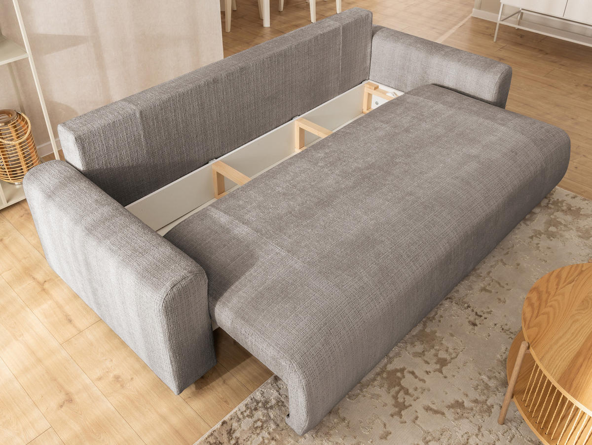 SCHLAFSOFA Calma mit Bettkasten im Bumpy-Design aus weichem Taupe Chenille-Stoff - Taupe/Schwarz, Holz/Kunststoff (239/88/98cm) - S-Style Möbel