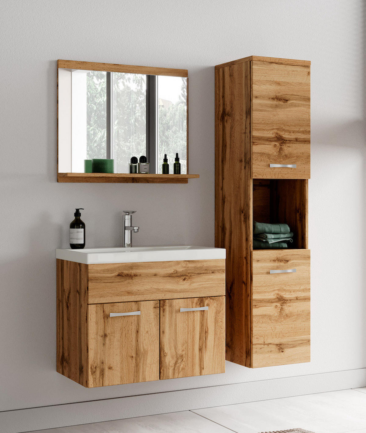 BADEZIMMERSCHRANK Montreal mit 2 Türen Eiche - 30 x 30 x 130 cm - Eichefarben, Holz (30/131/30cm) - Badplaats