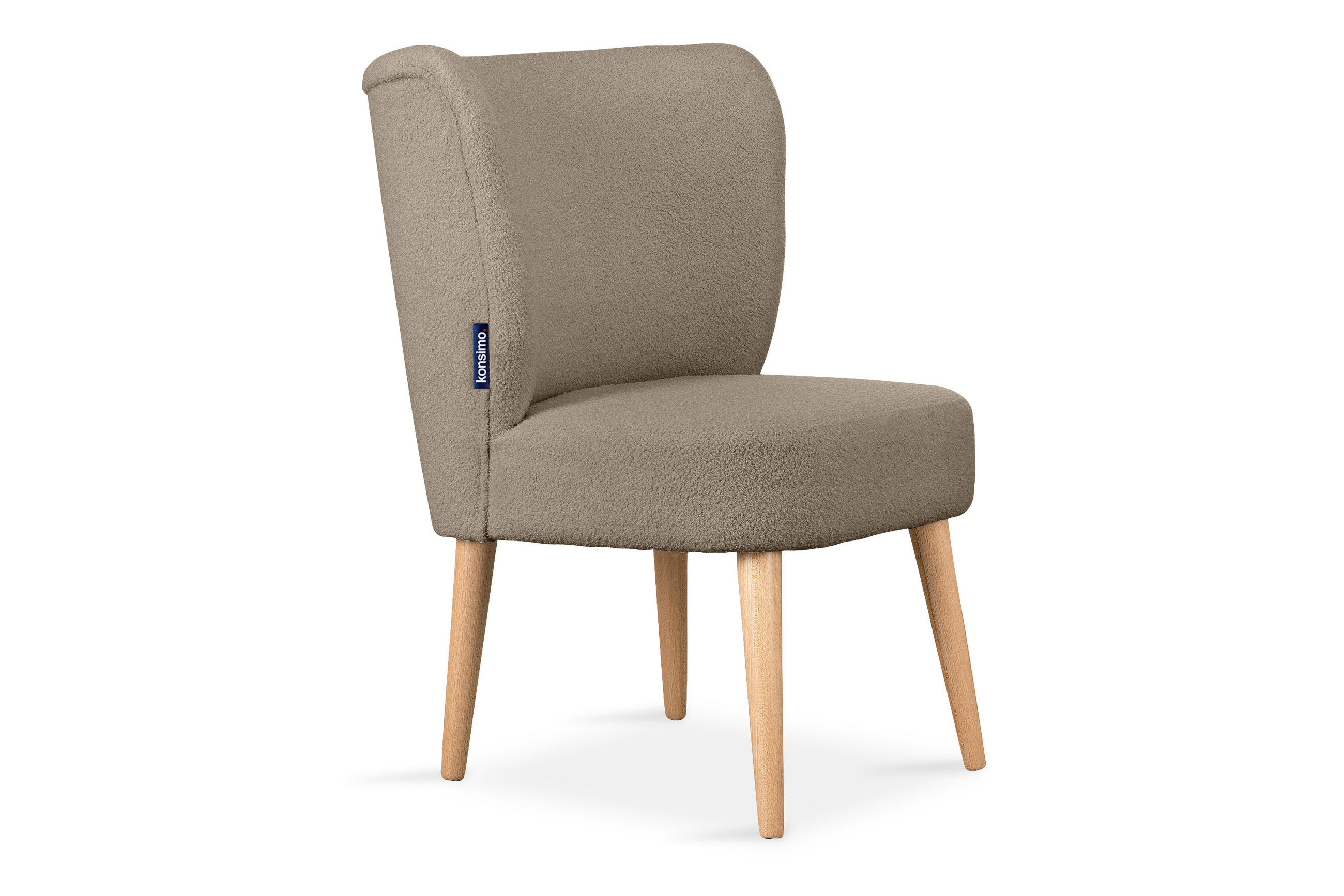 COCKTAILSESSEL APPA auf hohen Beinen aus Buche, aus recyceltem Boucle-Stoff, Hellbraun/Buche Dekor - Hellbraun/Buchefarben, Holz/Textil (63/89/65cm) - KONSIMO®