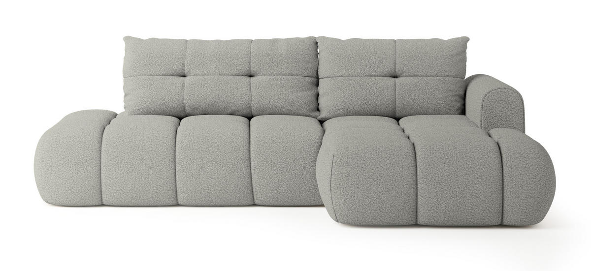 ECKSOFA FLUMA R-S Hellgrau Boucle-Stoff mit Schlaffunktion - Hellgrau, Holz (274/165cm) - MASSENO