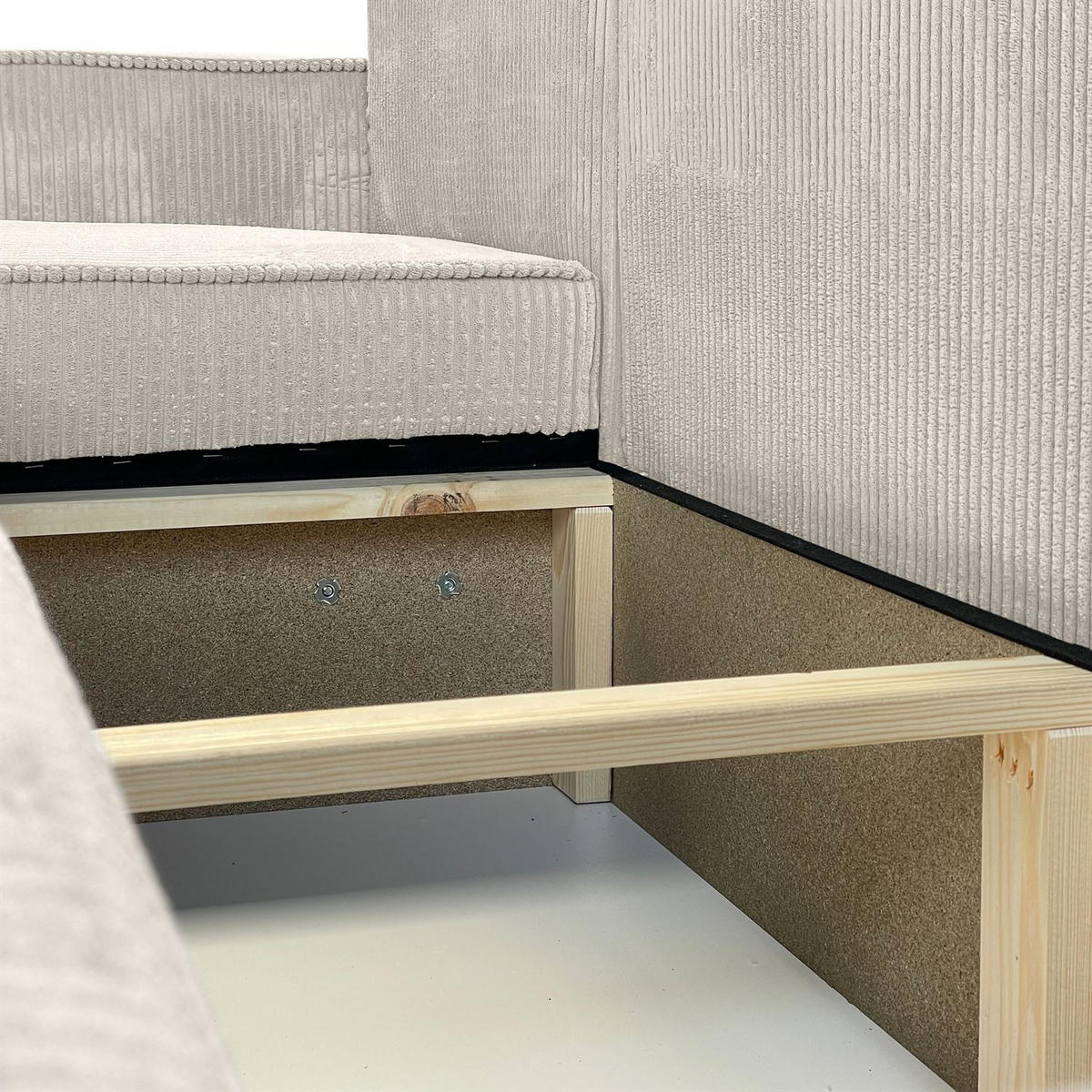 ECKSOFA Gepolstertes CARLO XL Cord mit Schlaffunktion und Bettkasten, Poso 100 - Ecru, Textil (277/143cm) - Lookway