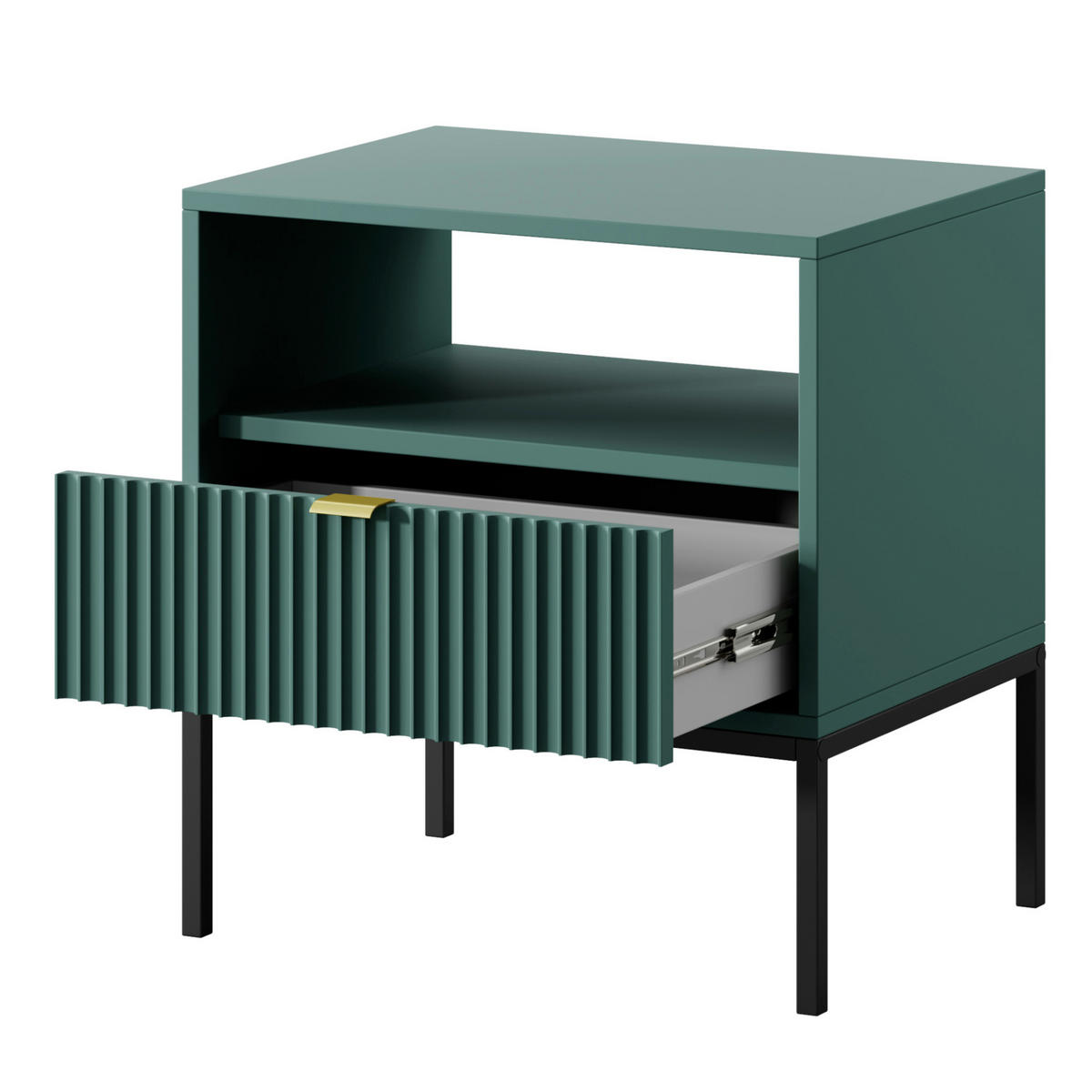 NACHTTISCH NANAIMO STO2-1S Profilierte Fronten, Grün - Grün, Holzwerkstoff/Kunststoff (54/56/39cm) - Komodee