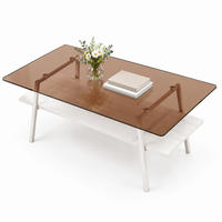 COUCHTISCH aus Hartglas 98x58x42 cm und MDF Braun-Weiß mit Metallbeinen - Braun, Holzwerkstoff (98/58/42.5cm) - IVMEU
