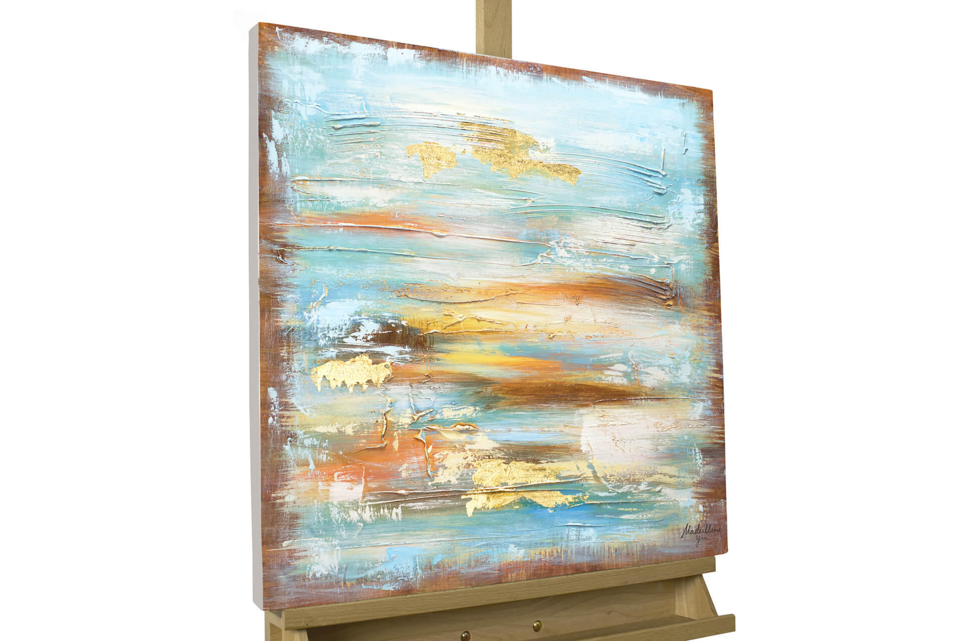 ACRYLBILD HANDGEMALT 60/60 cm - Blau/Braun, Holz/Textil (60/60cm) - KUNSTLOFT