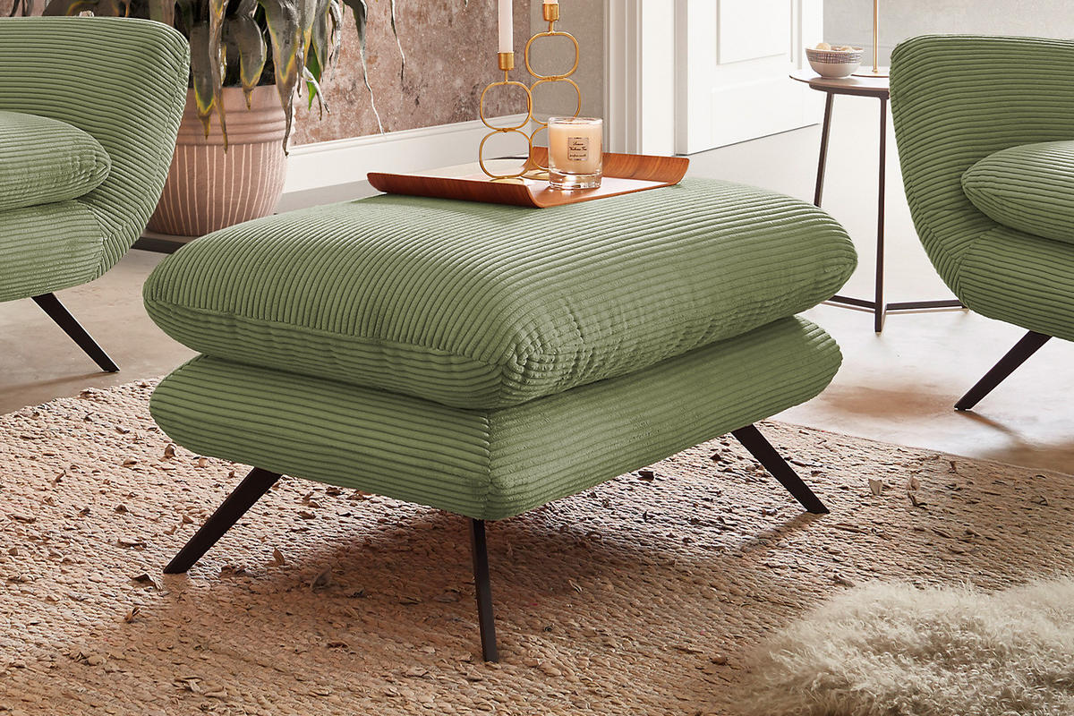 SESSEL CHARME Grün Cord - Schwarz/Grün, Textil/Metall (100/106/95cm) - KAWOLA