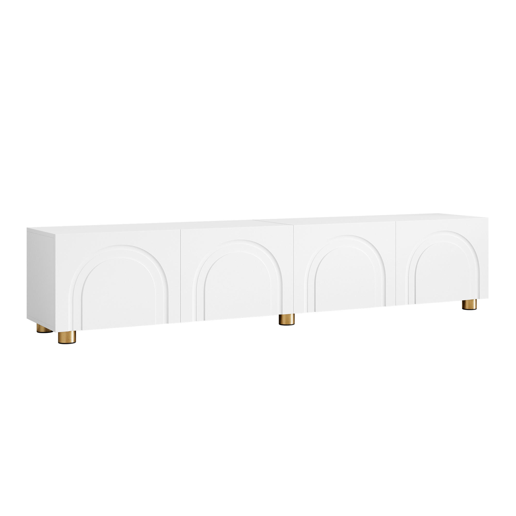 TV-RACK 180x35x40cm Weiß Lowboard 4 Türen Bogenrelief Metallfüße - Weiß, Holz (50.19/18.69/102.49cm) - Raelunyi