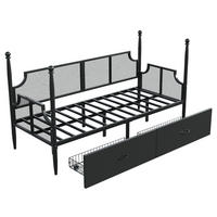 METALLBETT 90/200 cm Schwarz mit Netzrückenlehne und Ablagefächern - Schwarz, Metall (90/200cm) - Oxeza