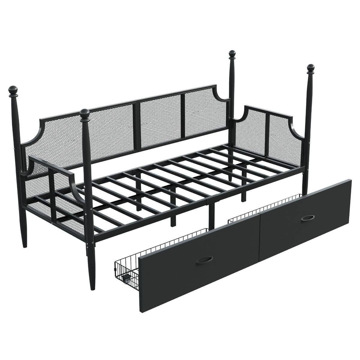 METALLBETT 90/200 cm Vintage Schwarz mit Ablagefächern - Schwarz, Metall (90/200cm) - OKWISH