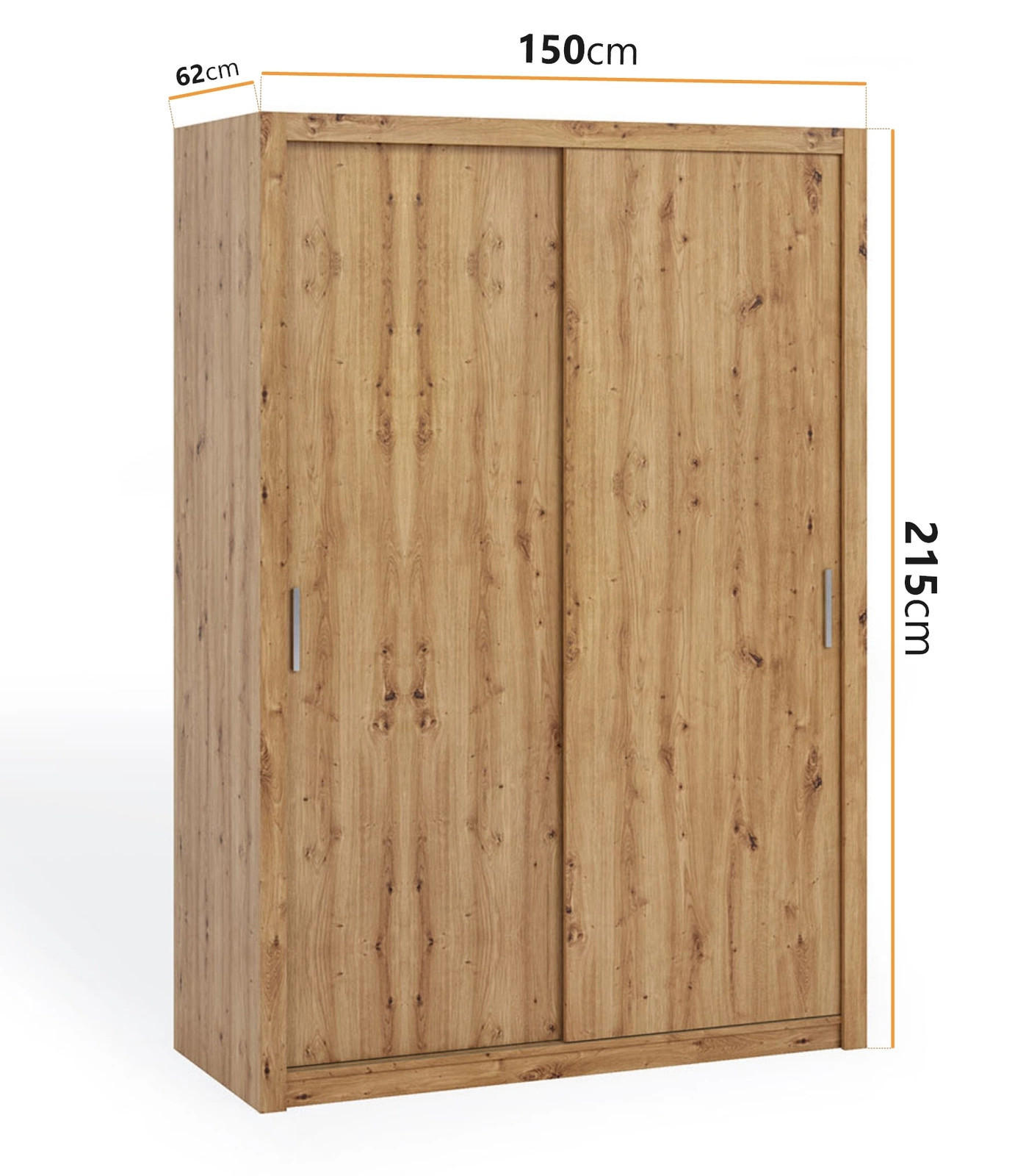 SCHIEBETÜRENSCHRANK Tamiza 150/215/62 2-türig - Silberfarben/Eiche Artisan, Holzwerkstoff/Kunststoff (150/215/62cm) - Ravio