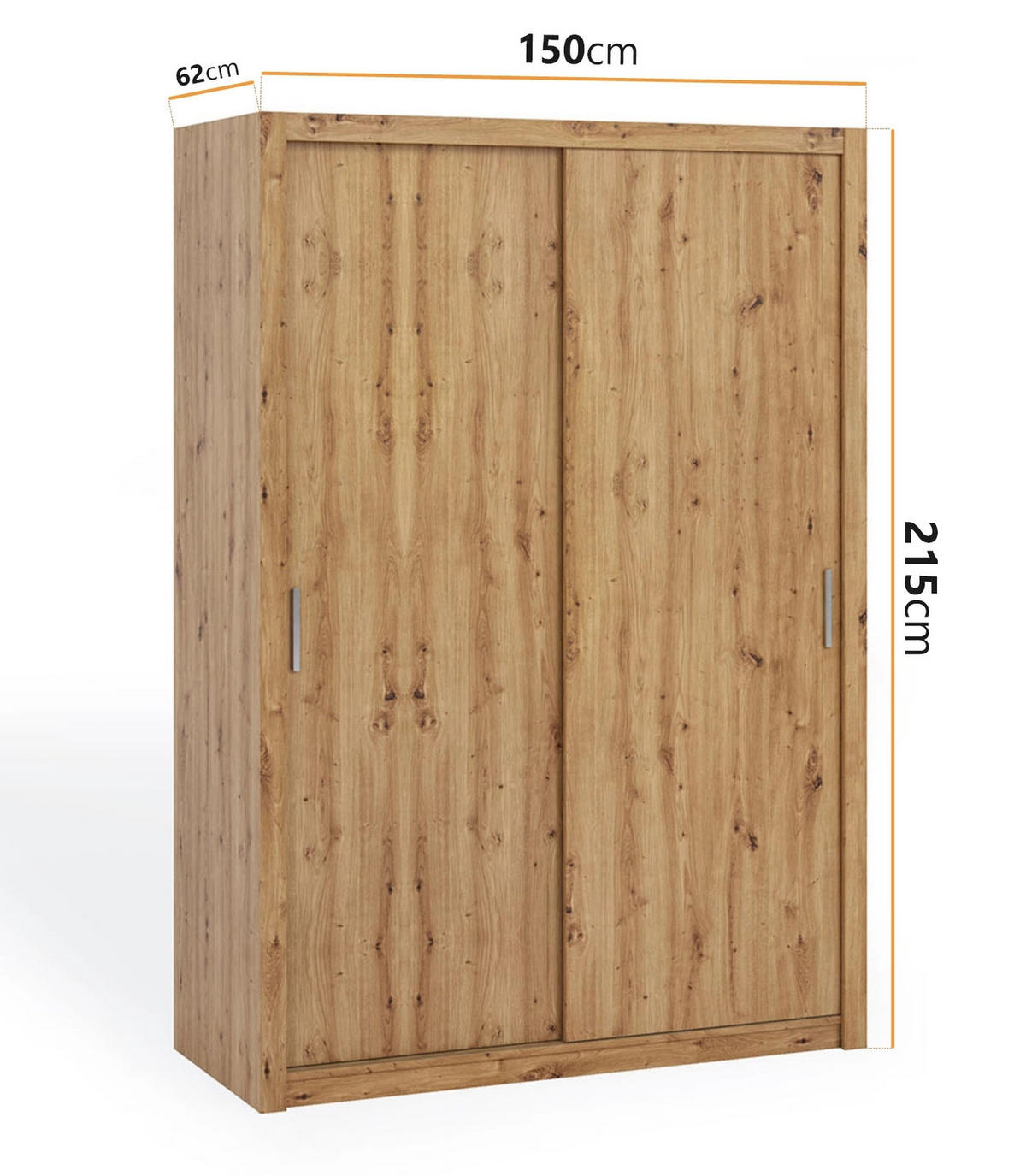 SCHIEBETÜRENSCHRANK Tamiza 150/215/62 2-türig - Silberfarben/Eiche Artisan, Holzwerkstoff/Kunststoff (150/215/62cm) - Ravio