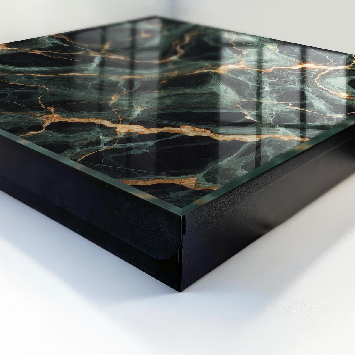 SCHLÜSSELBOX Schwarz 30x30 cm- Türöffnung nach rechts - Marmor-Eleganz - Grün, Metall (30/30/5cm) - TULUP