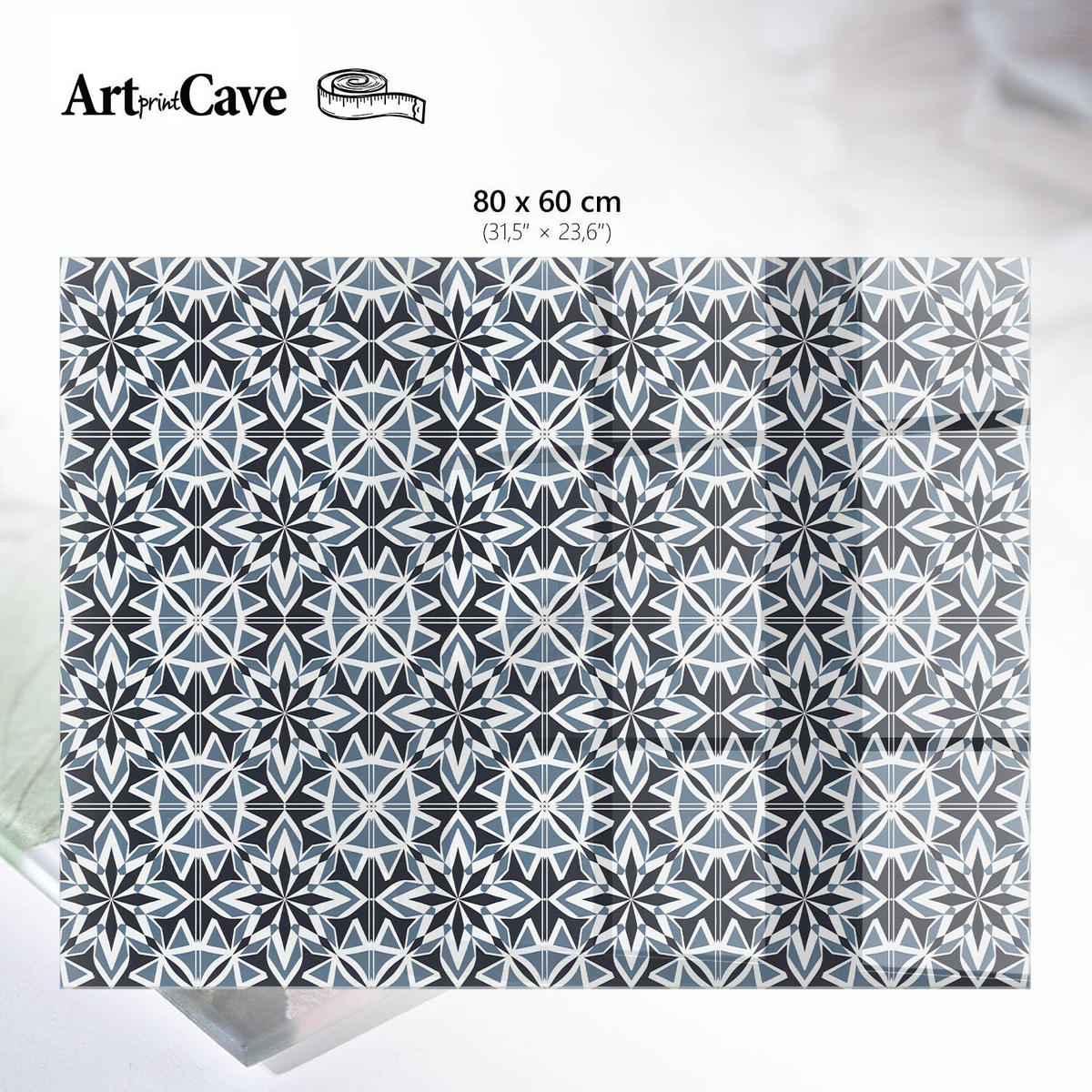 GLASPLATTE 80x60 cm – Geometrische Sterne - Blau, Glas (0.4/80/60cm) - ArtPrintCave