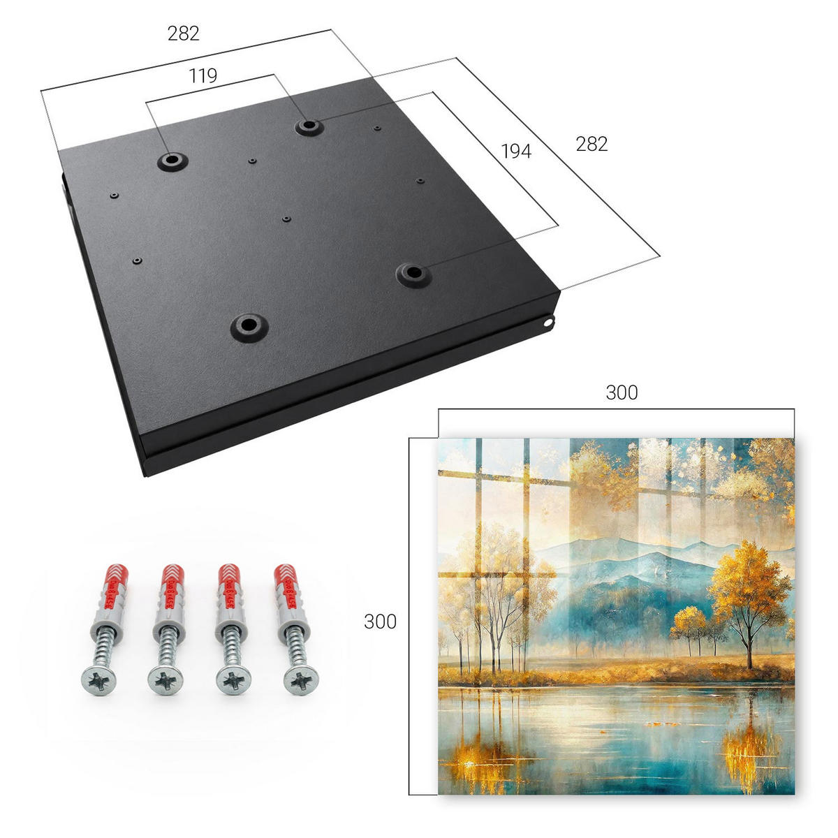 SCHLÜSSELBOX Schwarz 30x30 cm- Türöffnung nach rechts - Herbstliche Harmonie - Gelb, Metall (30/30/5cm) - TULUP